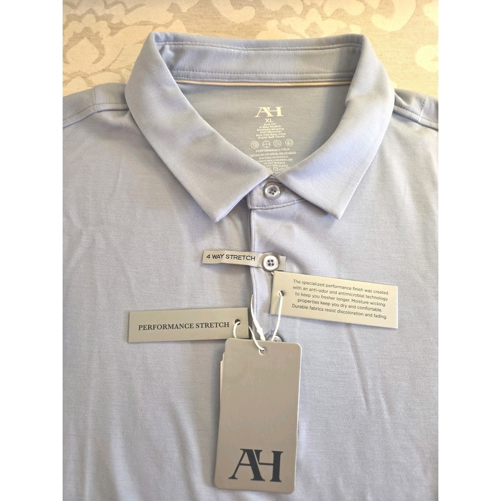 AH Men's Performance Short Sleeve Stretch Polo Shirt Light Blue Size XL NEW! $85